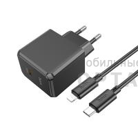 Блок питания сетевой 1 Type-C HOCO CS13A Ocean, PD20Вт, QC3.0, кабель Type-C - 8-pin, цвет: чёрный (1/28/168)