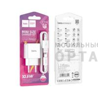Блок питания сетевой 1 USB HOCO C106A Leisure, 2.1A, кабель Type-C, цвет: белый (1/30/180)