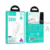 Блок питания сетевой 1 Type-C HOCO N62 Gentle, 3.0A, PD30Вт, кабель Type-c to Lightning, цвет: белый (1/12/120)