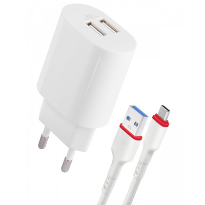 Сетевое ЗУ DEFENDER UPC-24 2xUSB,5V/2.1А,кабель Type-C, белый (1/200)